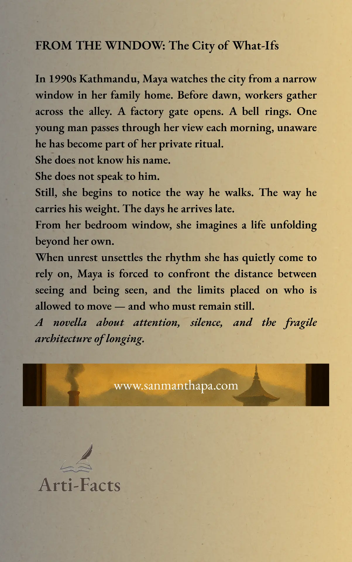 Back cover copy for From the Window: The City of What Ifs