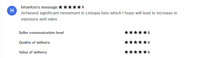 Five star review from hmarkos noting significant movement in Listopia lists